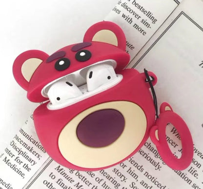 Red Bear Airpods Protective Case Bluetooth Earphone Storage Box Silicone Ring Rope Anti-drop Bag