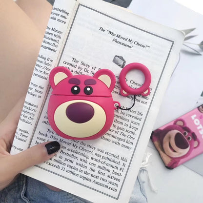 Red Bear Airpods Protective Case Bluetooth Earphone Storage Box Silicone Ring Rope Anti-drop Bag