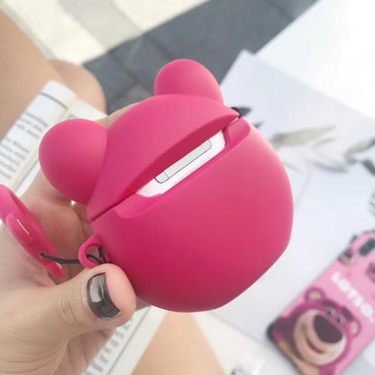 Red Bear Airpods Protective Case Bluetooth Earphone Storage Box Silicone Ring Rope Anti-drop Bag