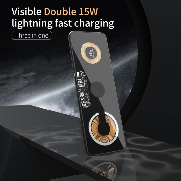 T06 Dual 15W Fast Charging Pad 3 in 1 Transparent Magnetic Phone Wireless Charger