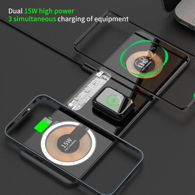 T06 Dual 15W Fast Charging Pad 3 in 1 Transparent Magnetic Phone Wireless Charger