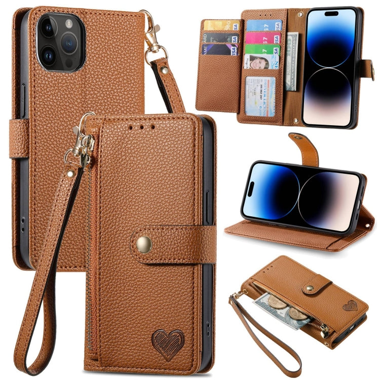 Love Zipper Lanyard Leather Phone Case, For iPhone 15, For iPhone 14 Plus, For iPhone 14, For iPhone 14 Pro