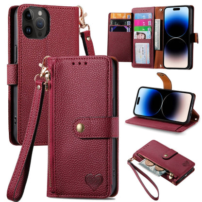 Love Zipper Lanyard Leather Phone Case, For iPhone 15, For iPhone 14 Plus, For iPhone 14, For iPhone 14 Pro
