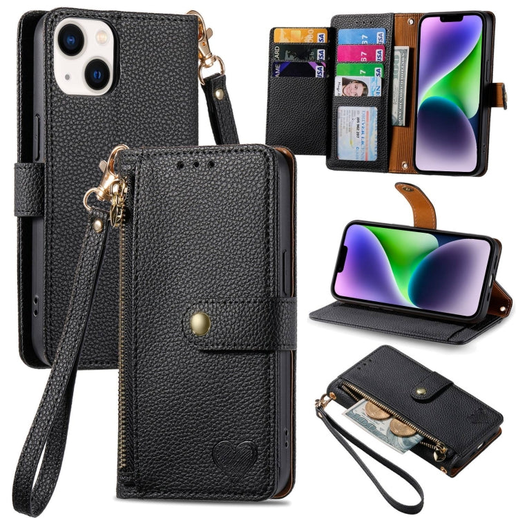 Love Zipper Lanyard Leather Phone Case, For iPhone 15, For iPhone 14 Plus, For iPhone 14, For iPhone 14 Pro