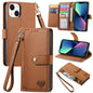 Love Zipper Lanyard Leather Phone Case, For iPhone 13 mini, For iPhone 12 mini, For iPhone 12 Pro Max, For iPhone 11 Pro Max