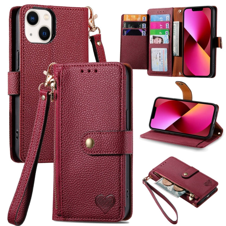 Love Zipper Lanyard Leather Phone Case