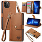 Love Zipper Lanyard Leather Phone Case