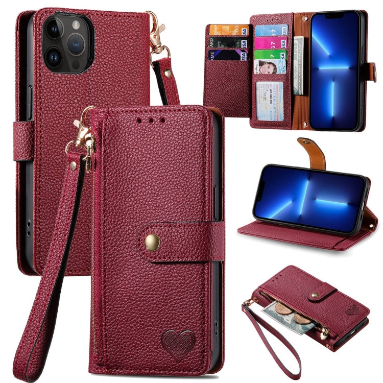Love Zipper Lanyard Leather Phone Case
