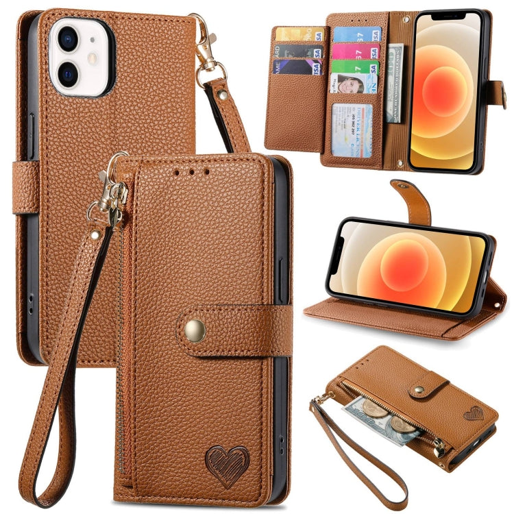 Love Zipper Lanyard Leather Phone Case, For iPhone 13 mini, For iPhone 12 mini, For iPhone 12 Pro Max, For iPhone 11 Pro Max