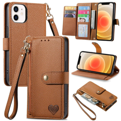 Love Zipper Lanyard Leather Phone Case, For iPhone 13 mini, For iPhone 12 mini, For iPhone 12 Pro Max, For iPhone 11 Pro Max