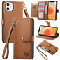 Love Zipper Lanyard Leather Phone Case, For iPhone 13 mini, For iPhone 12 mini, For iPhone 12 Pro Max, For iPhone 11 Pro Max