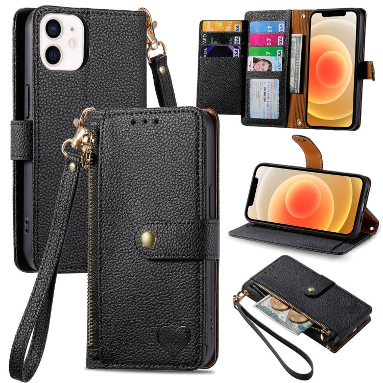 Love Zipper Lanyard Leather Phone Case, For iPhone 13 mini, For iPhone 12 mini, For iPhone 12 Pro Max, For iPhone 11 Pro Max