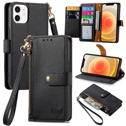 Love Zipper Lanyard Leather Phone Case, For iPhone 13 mini, For iPhone 12 mini, For iPhone 12 Pro Max, For iPhone 11 Pro Max