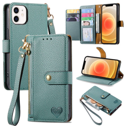 Love Zipper Lanyard Leather Phone Case, For iPhone 13 mini, For iPhone 12 mini, For iPhone 12 Pro Max, For iPhone 11 Pro Max