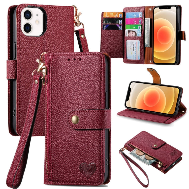 Love Zipper Lanyard Leather Phone Case, For iPhone 13 mini, For iPhone 12 mini, For iPhone 12 Pro Max, For iPhone 11 Pro Max