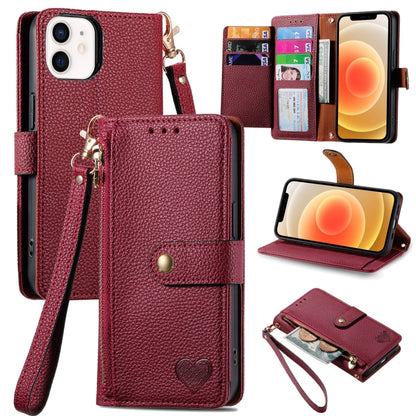 Love Zipper Lanyard Leather Phone Case, For iPhone 13 mini, For iPhone 12 mini, For iPhone 12 Pro Max, For iPhone 11 Pro Max