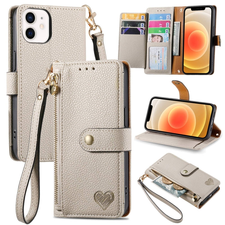 Love Zipper Lanyard Leather Phone Case, For iPhone 13 mini, For iPhone 12 mini, For iPhone 12 Pro Max, For iPhone 11 Pro Max