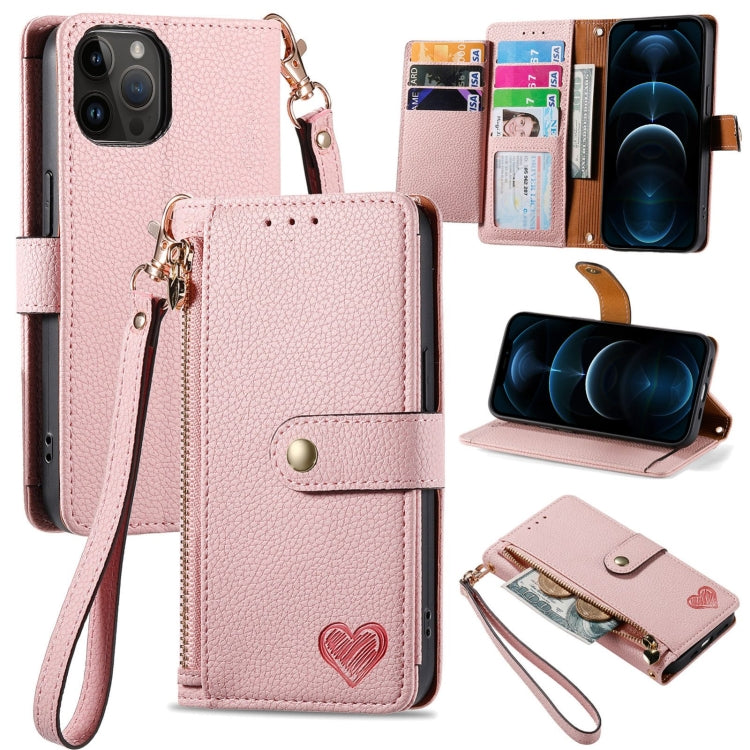 Love Zipper Lanyard Leather Phone Case, For iPhone 13 mini, For iPhone 12 mini, For iPhone 12 Pro Max, For iPhone 11 Pro Max