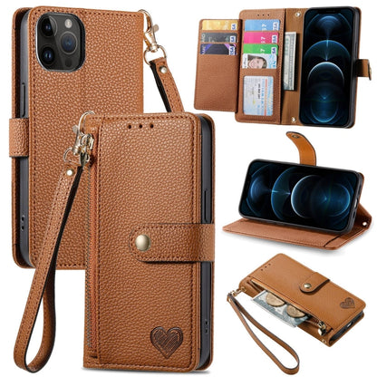 Love Zipper Lanyard Leather Phone Case, For iPhone 13 mini, For iPhone 12 mini, For iPhone 12 Pro Max, For iPhone 11 Pro Max