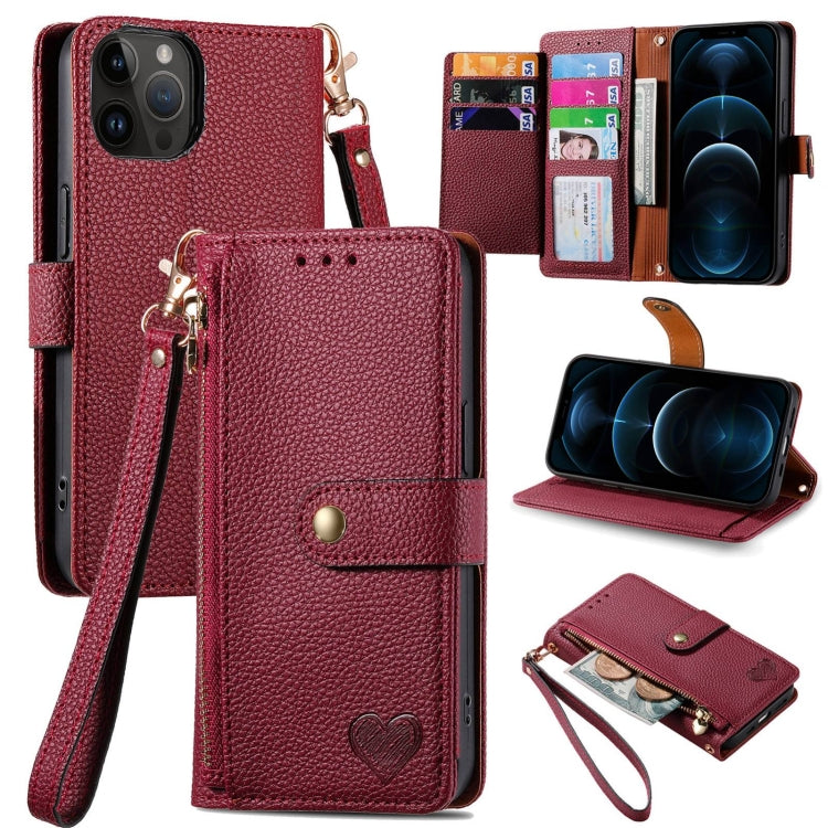 Love Zipper Lanyard Leather Phone Case, For iPhone 13 mini, For iPhone 12 mini, For iPhone 12 Pro Max, For iPhone 11 Pro Max
