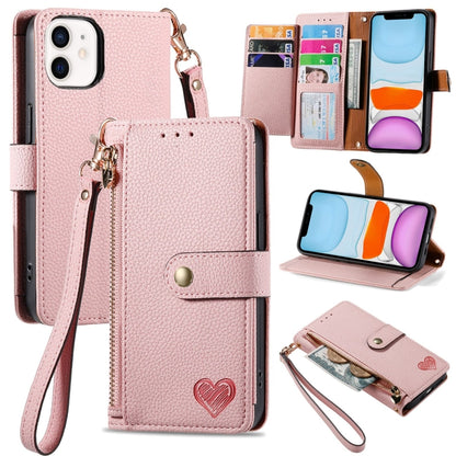 Love Zipper Lanyard Leather Phone Case, For iPhone 11, For iPhone 11 Pro, For iPhone X / XS, For iPhone XR