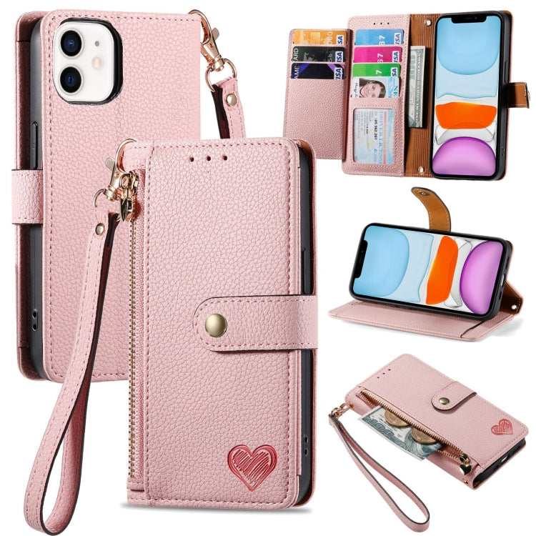 Love Zipper Lanyard Leather Phone Case, For iPhone 11, For iPhone 11 Pro, For iPhone XR, For iPhone XS Max