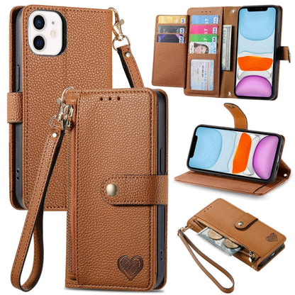 Love Zipper Lanyard Leather Phone Case, For iPhone 11, For iPhone 11 Pro, For iPhone X / XS, For iPhone XR