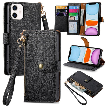 Love Zipper Lanyard Leather Phone Case, For iPhone 11, For iPhone 11 Pro, For iPhone X / XS, For iPhone XR