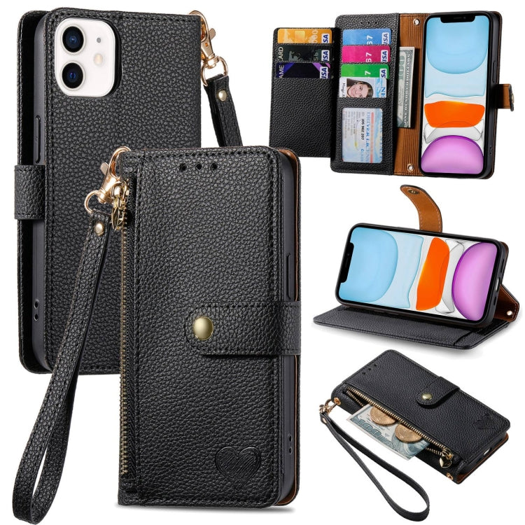 Love Zipper Lanyard Leather Phone Case, For iPhone 11, For iPhone 11 Pro, For iPhone XR, For iPhone XS Max
