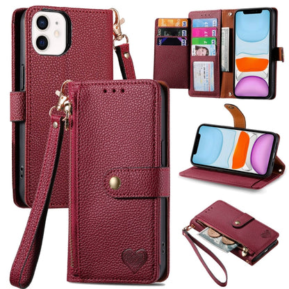 Love Zipper Lanyard Leather Phone Case, For iPhone 11, For iPhone 11 Pro, For iPhone X / XS, For iPhone XR