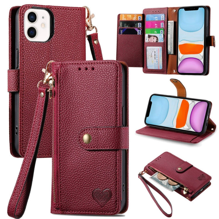 Love Zipper Lanyard Leather Phone Case, For iPhone 11, For iPhone 11 Pro, For iPhone XR, For iPhone XS Max