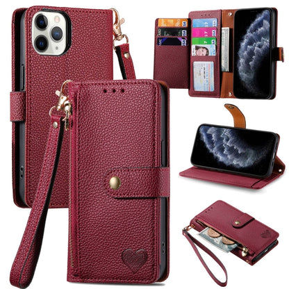 Love Zipper Lanyard Leather Phone Case, For iPhone 11, For iPhone 11 Pro, For iPhone X / XS, For iPhone XR