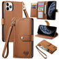 Love Zipper Lanyard Leather Phone Case, For iPhone 13, For iPhone 12 / 12 Pro, For iPhone 12 Pro Max, For iPhone 11 Pro Max