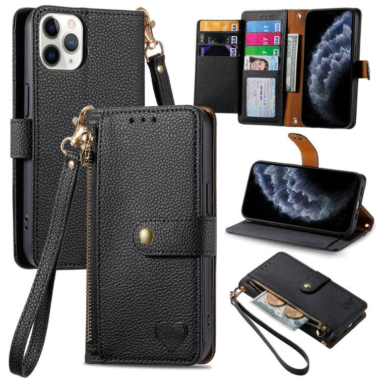 Love Zipper Lanyard Leather Phone Case, For iPhone 13, For iPhone 12 / 12 Pro, For iPhone 12 Pro Max, For iPhone 11 Pro Max
