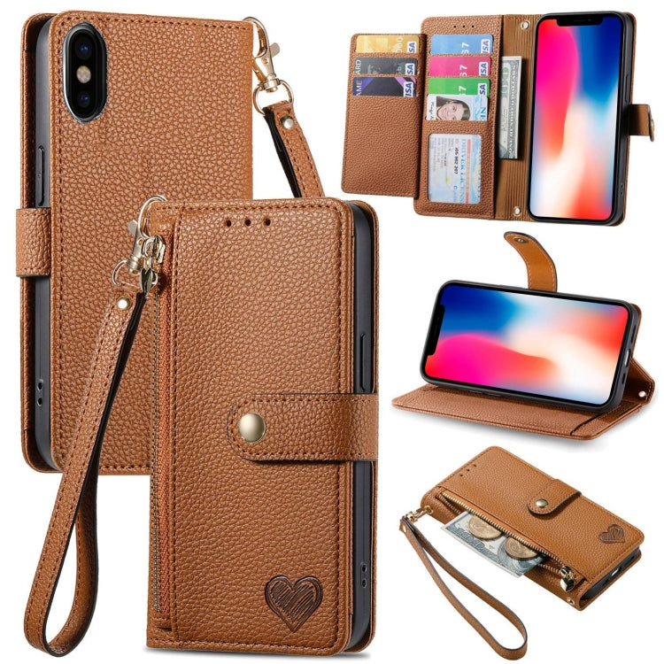 Love Zipper Lanyard Leather Phone Case, For iPhone 7 / 8 / SE 2022, For iPhone 12 / 12 Pro, For iPhone X / XS, For iPhone 7 Plus / 8 Plus