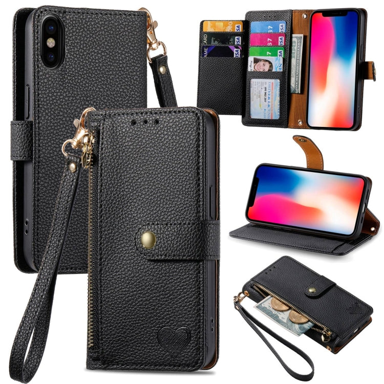 Love Zipper Lanyard Leather Phone Case, For iPhone 7 / 8 / SE 2022, For iPhone 12 / 12 Pro, For iPhone X / XS, For iPhone 7 Plus / 8 Plus