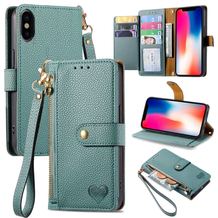 Love Zipper Lanyard Leather Phone Case, For iPhone 7 / 8 / SE 2022, For iPhone 12 / 12 Pro, For iPhone X / XS, For iPhone 7 Plus / 8 Plus