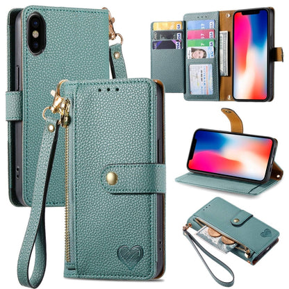Love Zipper Lanyard Leather Phone Case, For iPhone 7 / 8 / SE 2022, For iPhone 12 / 12 Pro, For iPhone X / XS, For iPhone 7 Plus / 8 Plus