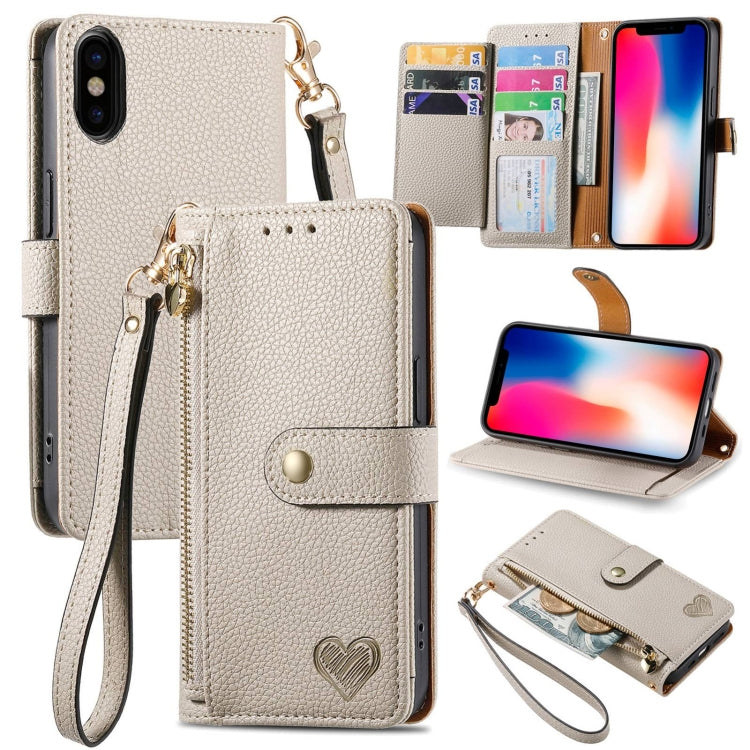 Love Zipper Lanyard Leather Phone Case, For iPhone 7 / 8 / SE 2022, For iPhone 12 / 12 Pro, For iPhone X / XS, For iPhone 7 Plus / 8 Plus