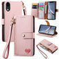Love Zipper Lanyard Leather Phone Case, For iPhone 11, For iPhone 11 Pro, For iPhone X / XS, For iPhone XR
