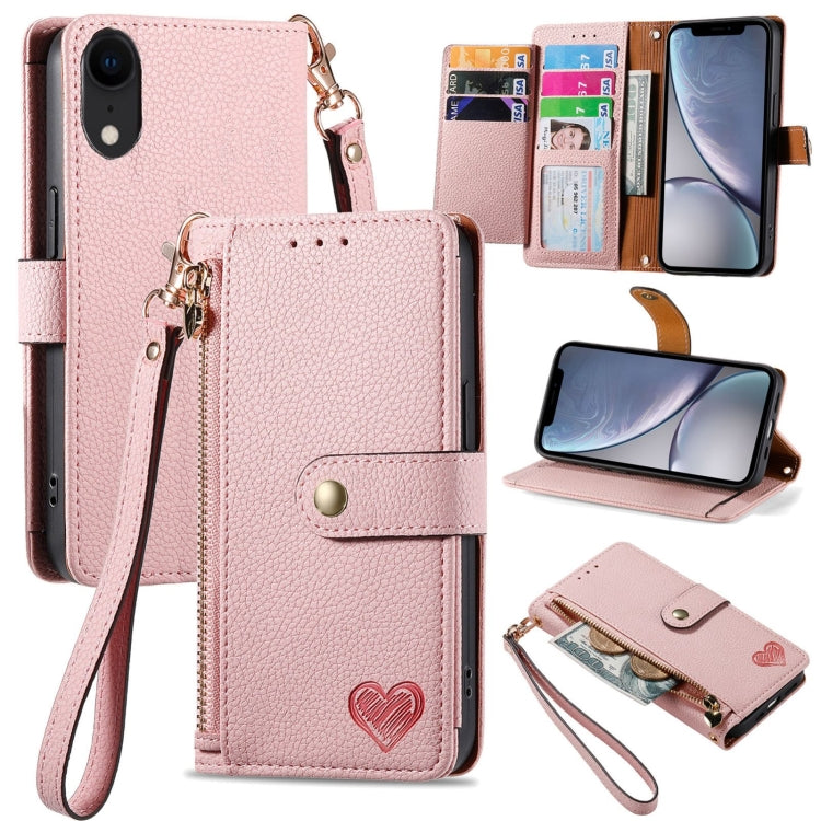 Love Zipper Lanyard Leather Phone Case, For iPhone 11, For iPhone 11 Pro, For iPhone XR, For iPhone XS Max