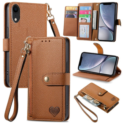 Love Zipper Lanyard Leather Phone Case, For iPhone 11, For iPhone 11 Pro, For iPhone X / XS, For iPhone XR