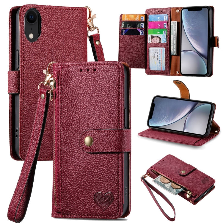 Love Zipper Lanyard Leather Phone Case, For iPhone 11, For iPhone 11 Pro, For iPhone XR, For iPhone XS Max