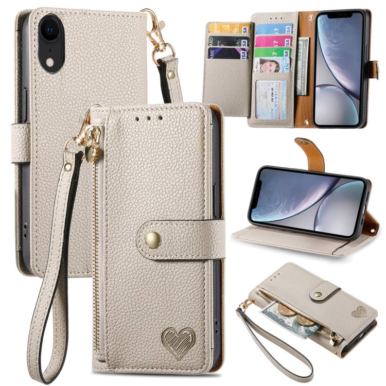 Love Zipper Lanyard Leather Phone Case, For iPhone 11, For iPhone 11 Pro, For iPhone XR, For iPhone XS Max