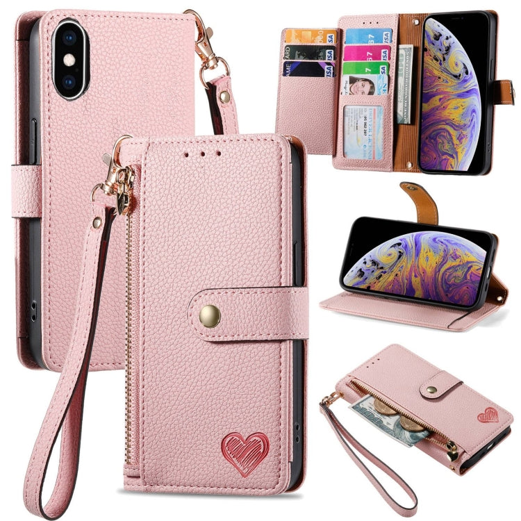 Love Zipper Lanyard Leather Phone Case, For iPhone 11, For iPhone 11 Pro, For iPhone XR, For iPhone XS Max