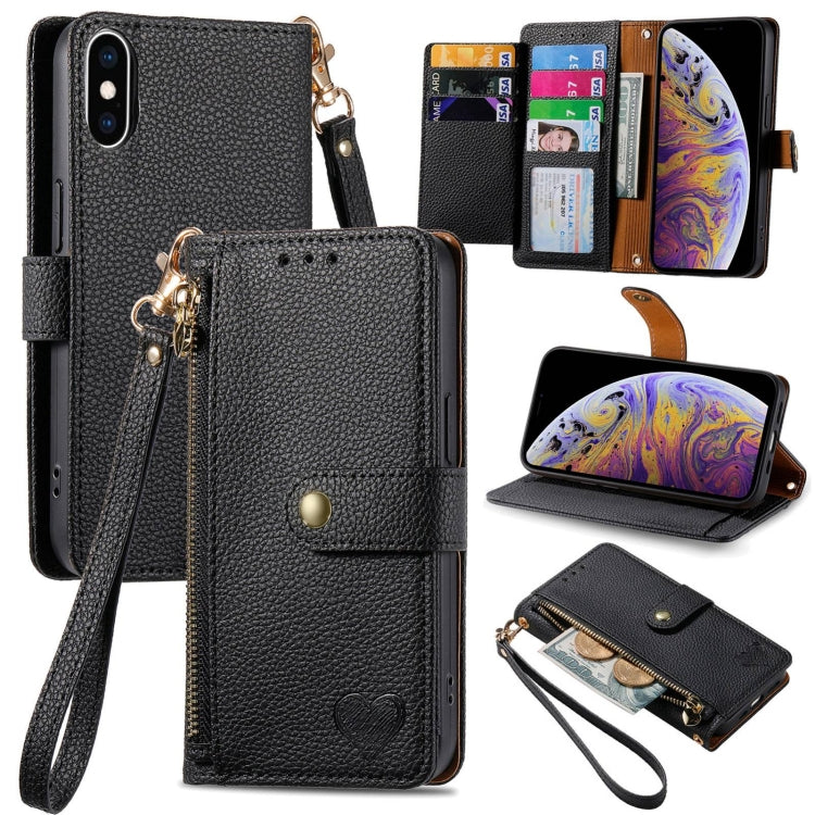 Love Zipper Lanyard Leather Phone Case, For iPhone 11, For iPhone 11 Pro, For iPhone XR, For iPhone XS Max