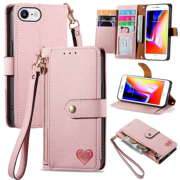 Love Zipper Lanyard Leather Phone Case, For iPhone 7 / 8 / SE 2022, For iPhone 12 / 12 Pro, For iPhone X / XS, For iPhone 7 Plus / 8 Plus