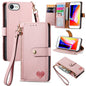 Love Zipper Lanyard Leather Phone Case, For iPhone 14 Pro Max, For iPhone 7 / 8 / SE 2022, For iPhone 13 Pro Max, For iPhone 13 Pro