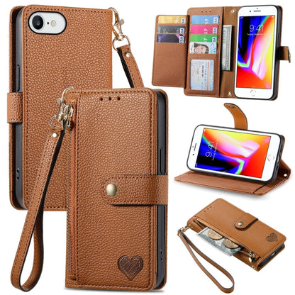 Love Zipper Lanyard Leather Phone Case, For iPhone 14 Pro Max, For iPhone 7 / 8 / SE 2022, For iPhone 13 Pro Max, For iPhone 13 Pro