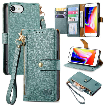 Love Zipper Lanyard Leather Phone Case, For iPhone 14 Pro Max, For iPhone 7 / 8 / SE 2022, For iPhone 13 Pro Max, For iPhone 13 Pro